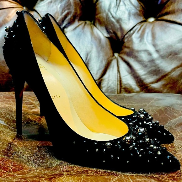 CHRISTIAN Louboutin, Pigalle Follies 100mm. Suede metallic studs & Strass EU38.5 - Picture 7 of 11